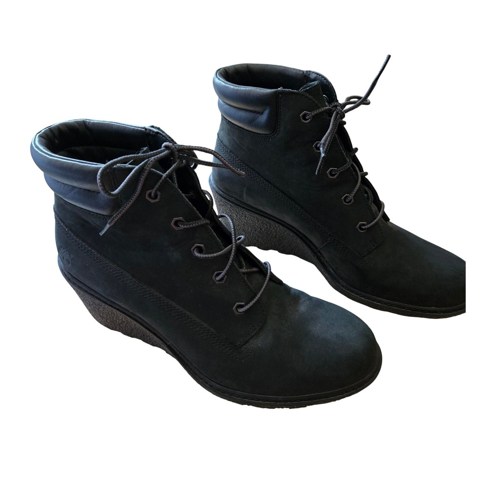 Timberland Earthkeepers Amston 6-inch Black Leather Wedge Boots - Size 8.5